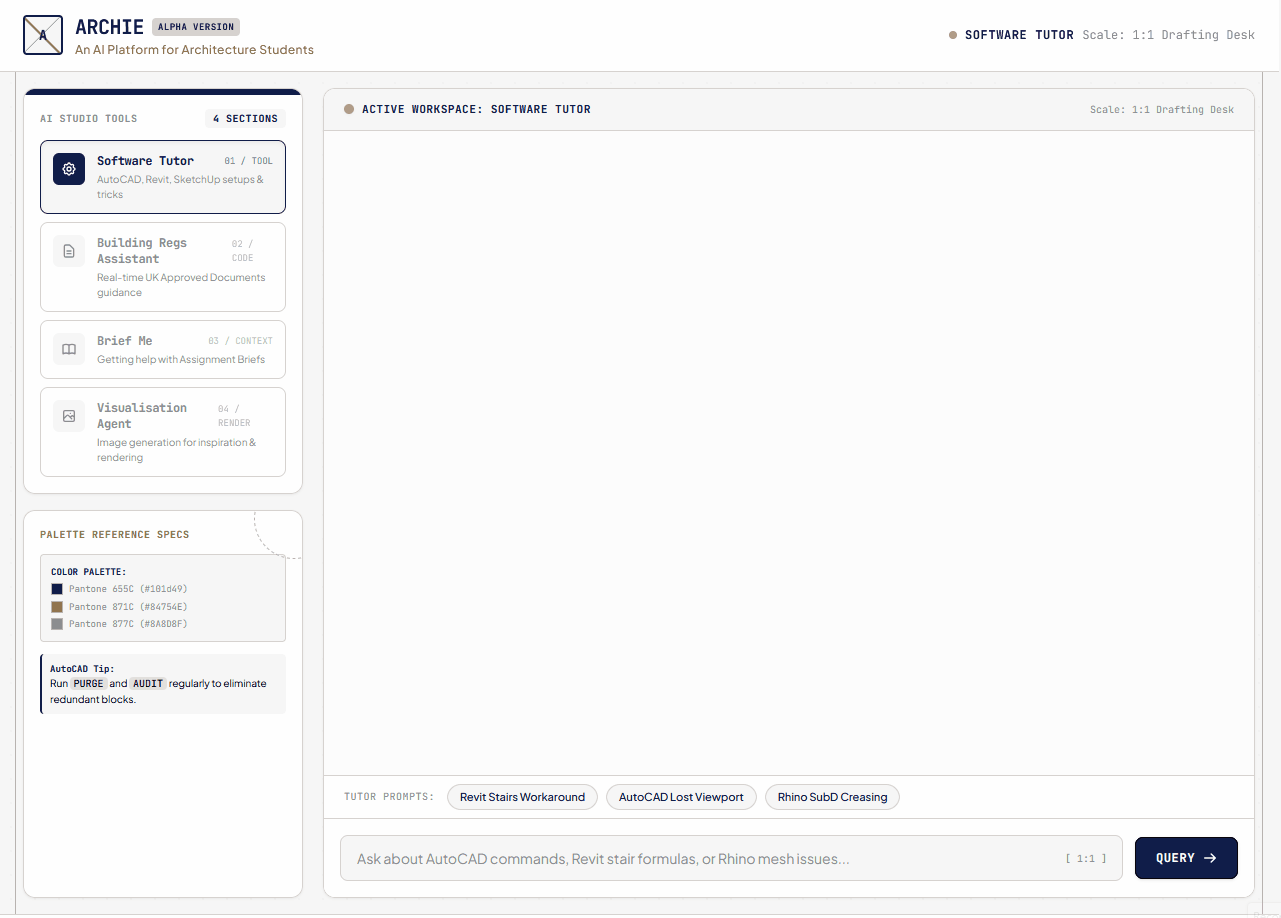 Software Tutor in operation: student requests AutoCAD guidance