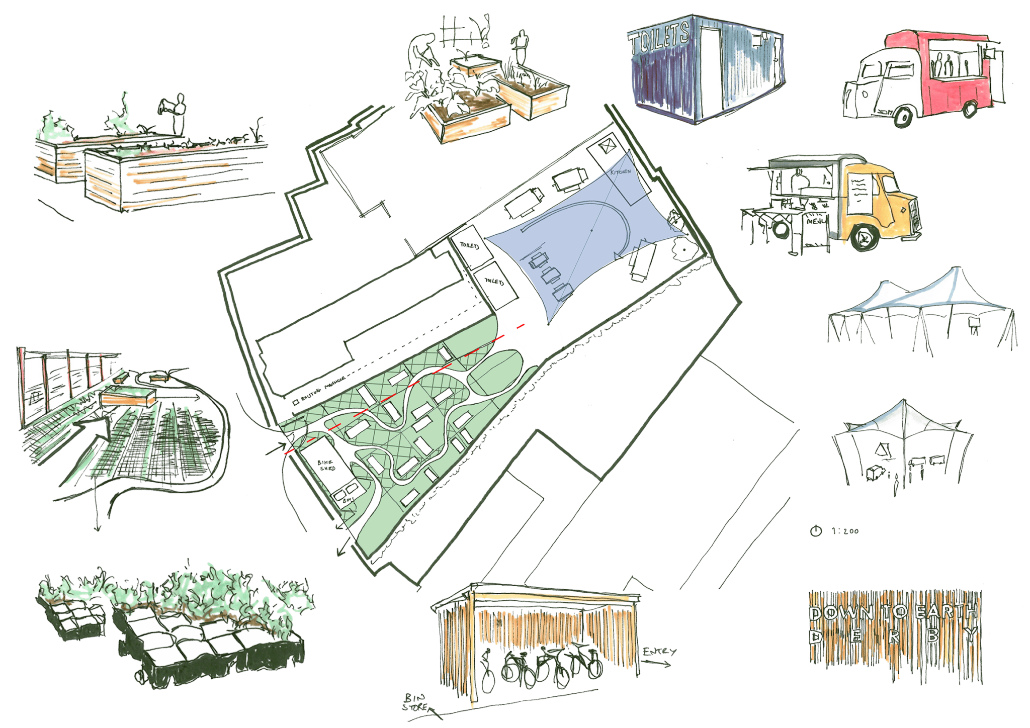 Concept masterplan showing distribution of programmes across the former car park