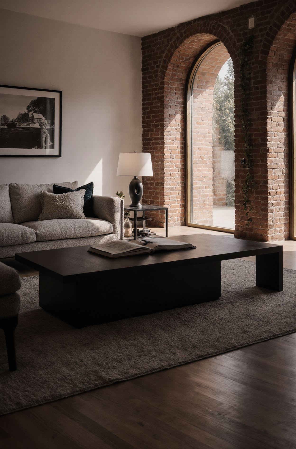 Inpainting base interior: brick arches living space